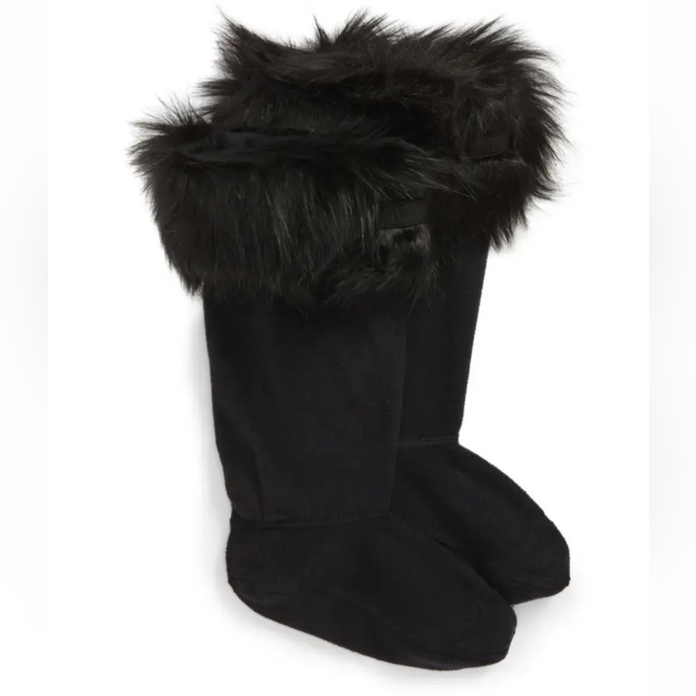 HUNTER Boot Socks Tall Original Faux Fur Cuff Fleece Black Accessory M 5/7 NEW